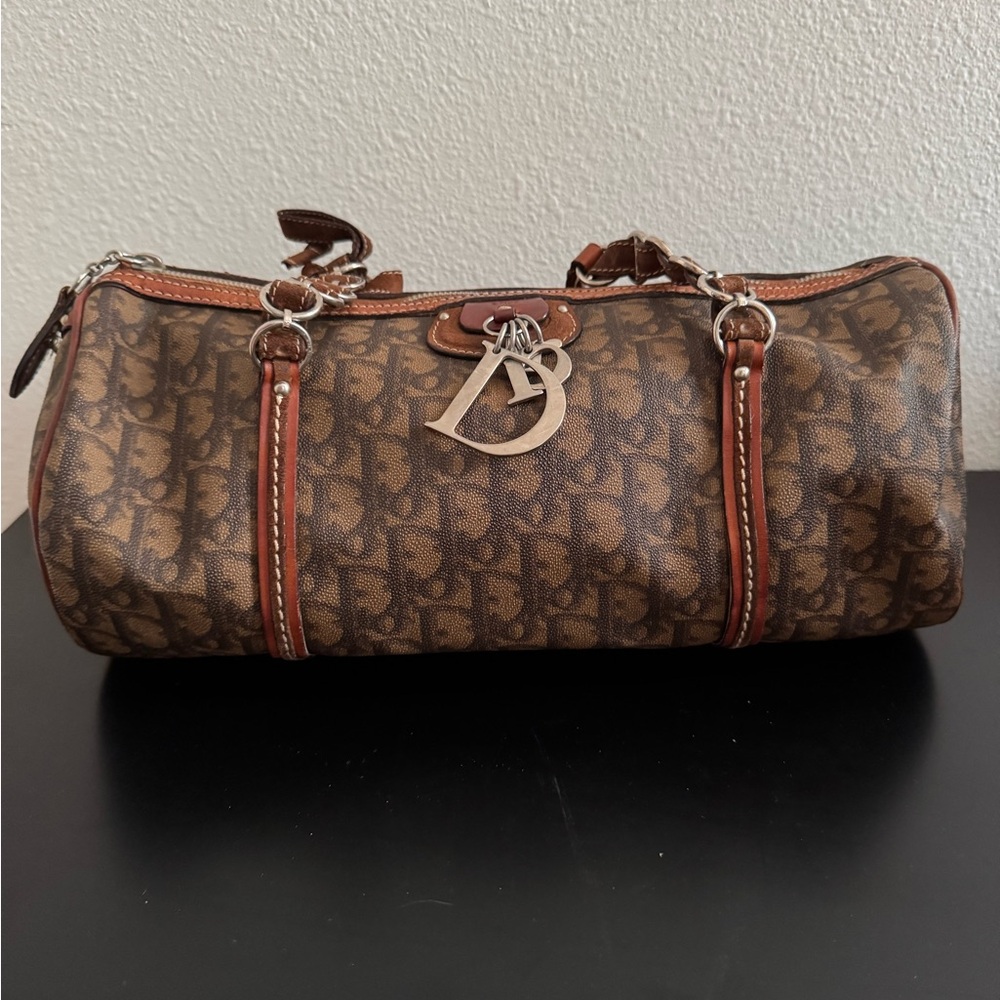 Dior Brown Monogram Shoulder Bag with Leather Trim